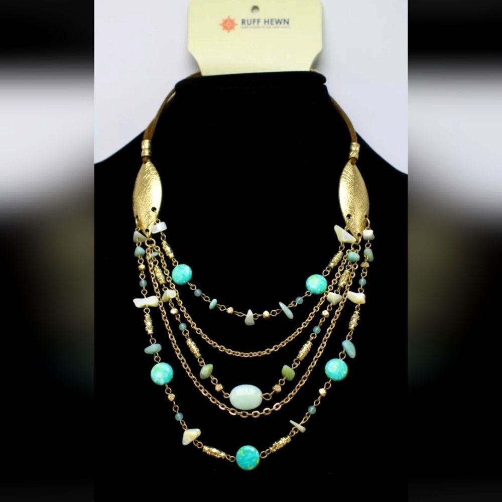 New Ruff Hewn Southwest Style Necklace on Suede Cord Nwt 19"